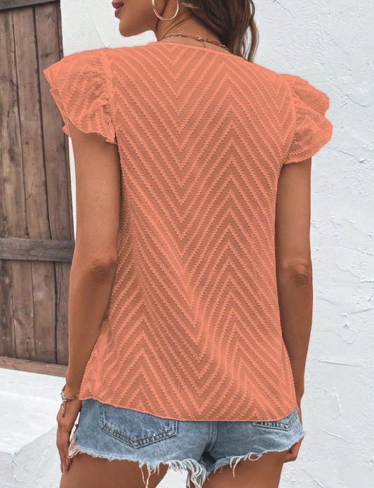 Blusa de cheurón jacquard de manga mariposa