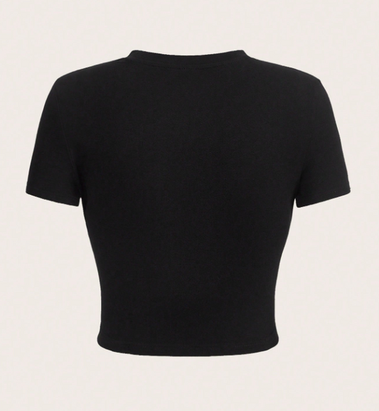 Camiseta de corte ajustado de manga corta, cuello redondo