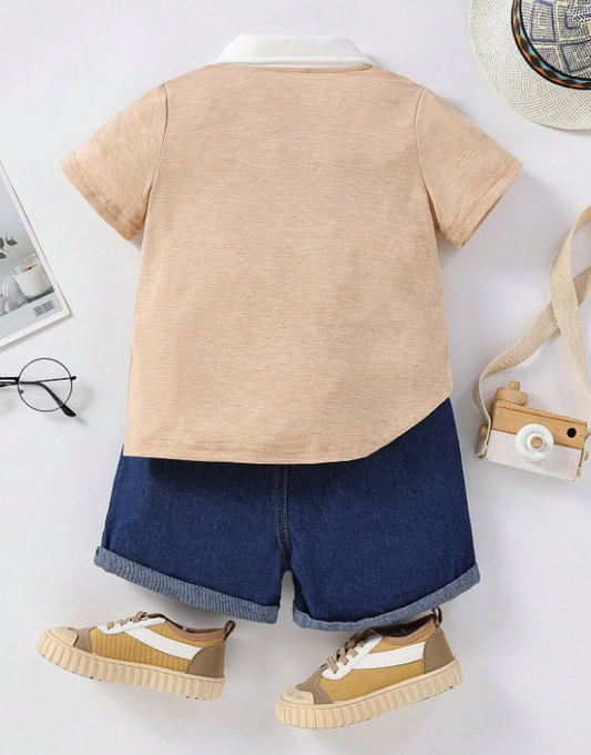 Camisa polo & desgarro Shorts en mezclilla