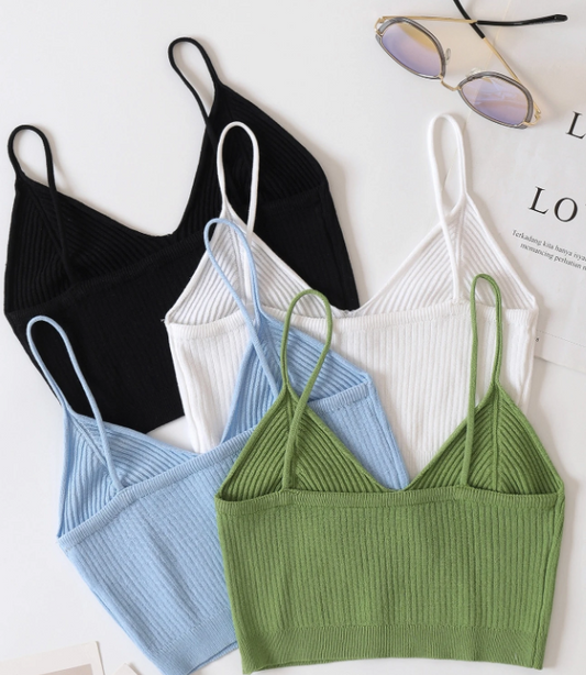 4 piezas Top tejido corto unicolor