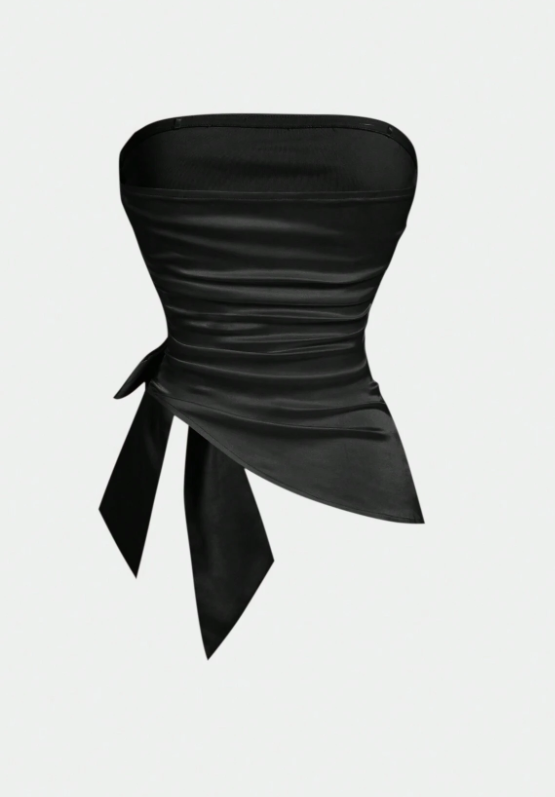 SHEIN MOD Top corto sin mangas con acento de lazo elegante y fruncido