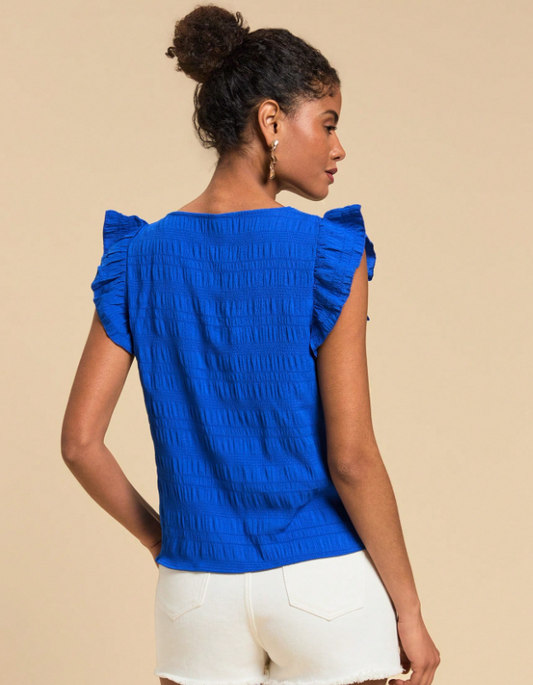 Blusa casual holgada de mujer con cuello cuadrado y mangas cortas