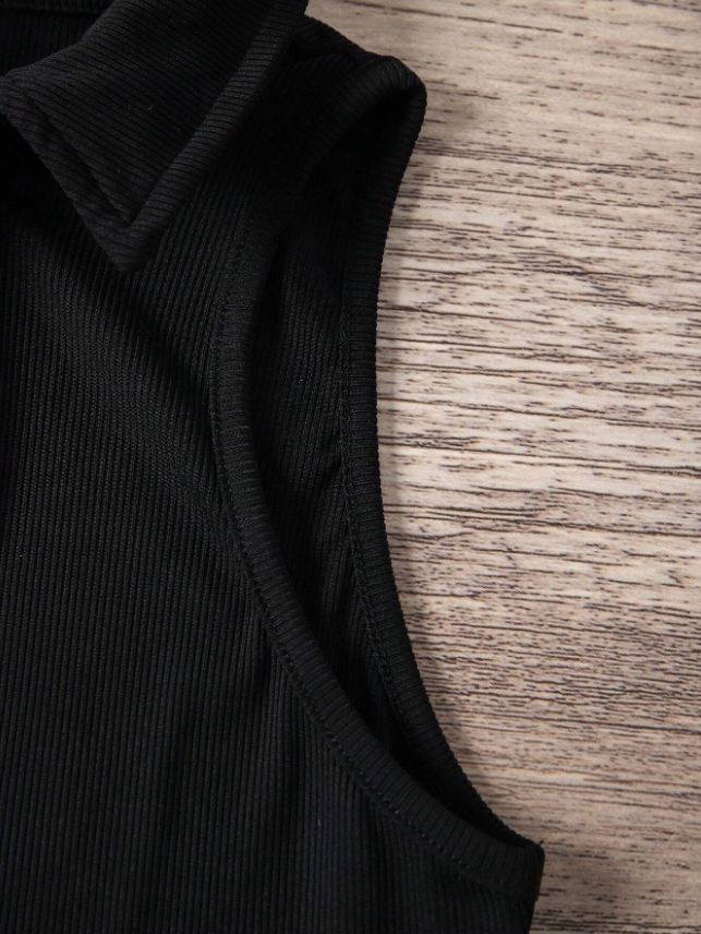 Camiseta de tirantes de verano para mujer con media tapeta con cremallera y cuello vuelto