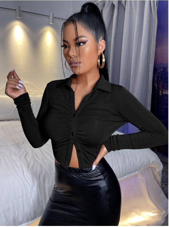 SHEIN SXY Camiseta corta fruncido con botón