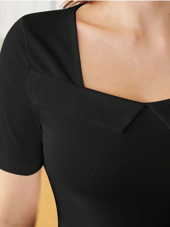 BizChic Camiseta de manga corta con cuello cuadrado básico y de moda para mujer en verano