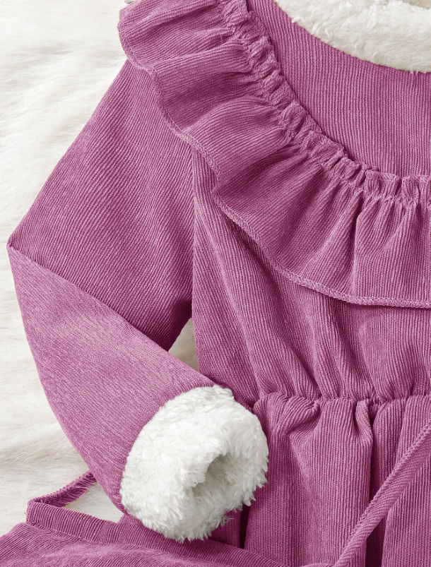 SHEIN Chicas Vestido ribete con fruncido con Accesorio Sombrero & Bolso