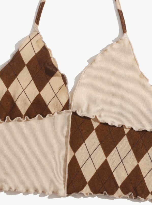 SHEIN Qutie Top halter unido con rombo ribete en forma de lechuga