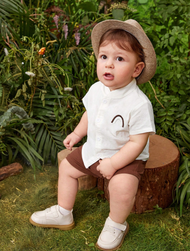 Bebé niño Camisa con bordado de arcoíris & Shorts