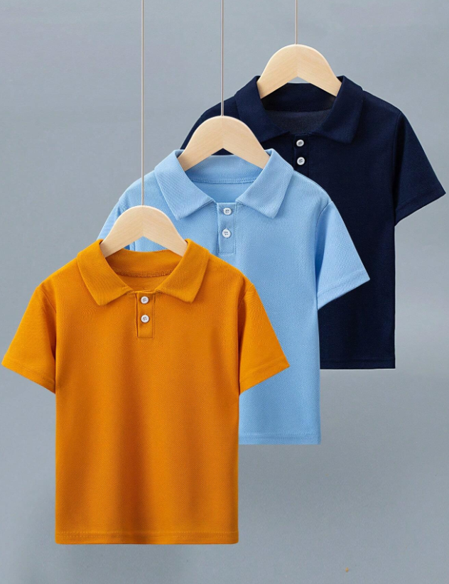 3 piezas Polos para niños jóvenes de verano, trajes casuales de camisetas de manga corta transpirables