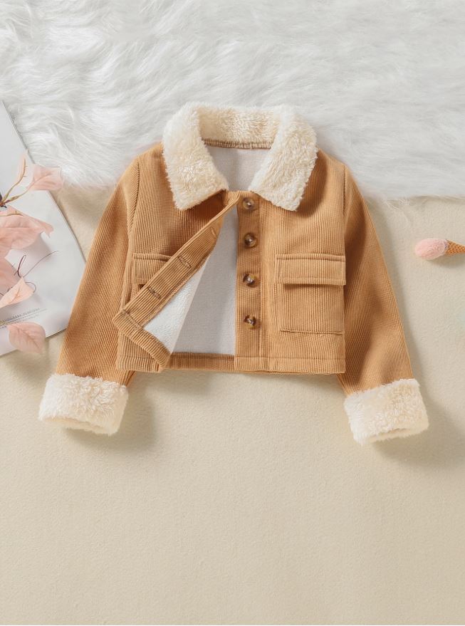 Chaqueta De Corduroy Con Cuello Borg Forrado, Solapa De Bolsillos Y Botones Y Ajuste Entallado Para