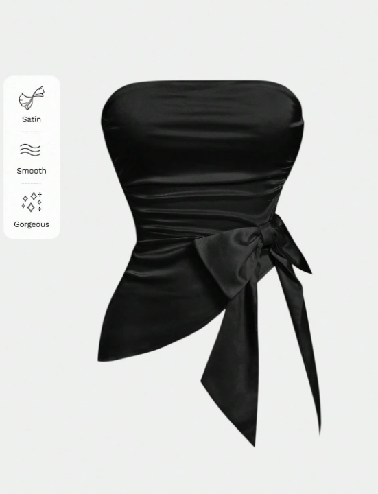 SHEIN MOD Top corto sin mangas con acento de lazo elegante y fruncido