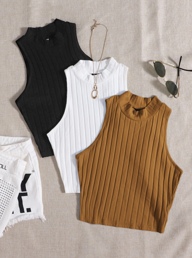 SHEIN EZwear 3 piezas top tank tejido de canalé de cuello alto