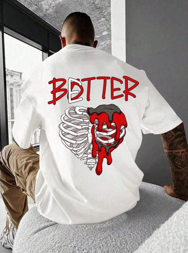 Manfinity EMRG Camiseta de manga corta y hombros caídos para hombres con impresión gráfica