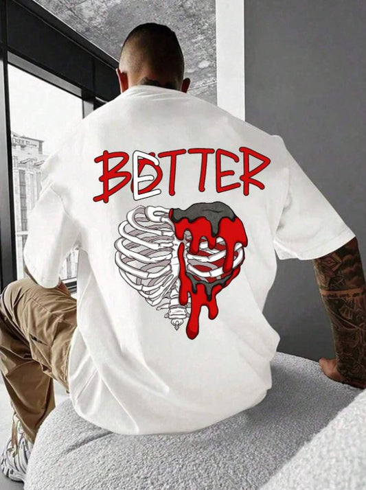 Manfinity EMRG Camiseta de manga corta y hombros caídos para hombres con impresión gráfica