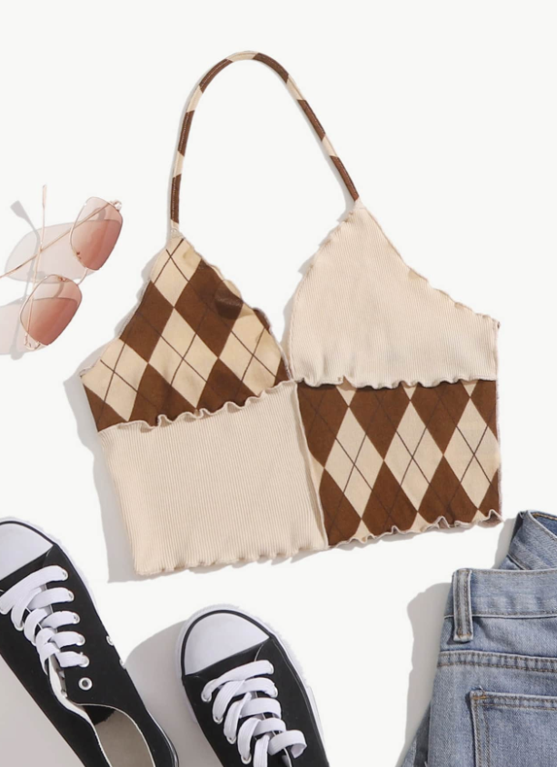 SHEIN Qutie Top halter unido con rombo ribete en forma de lechuga