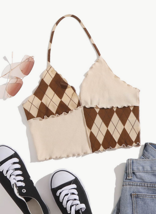 SHEIN Qutie Top halter unido con rombo ribete en forma de lechuga