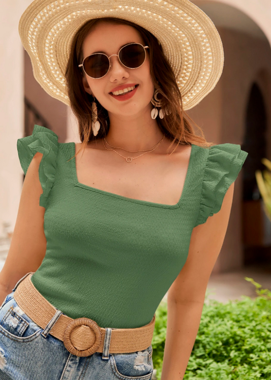 SHEIN VCAY Camiseta de cuello cuadrado ribete con fruncido