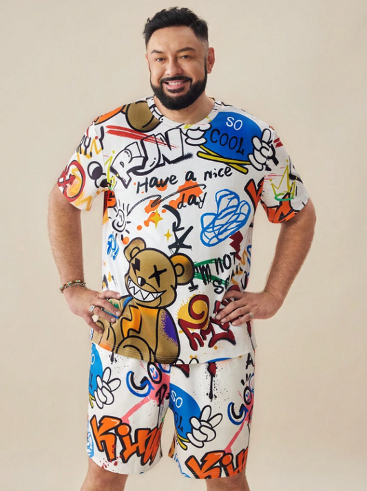 Conjunto informal de 2 piezas de punto de talla grande para hombres