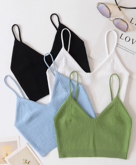 4 piezas Top tejido corto unicolor