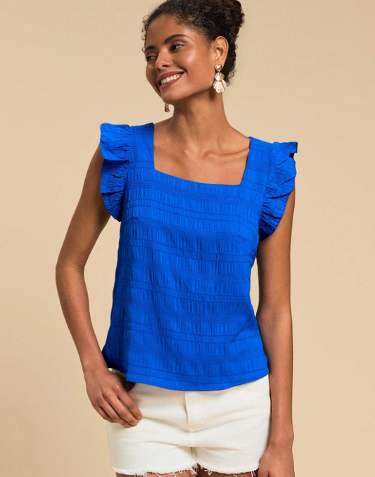 Blusa casual holgada de mujer con cuello cuadrado y mangas cortas