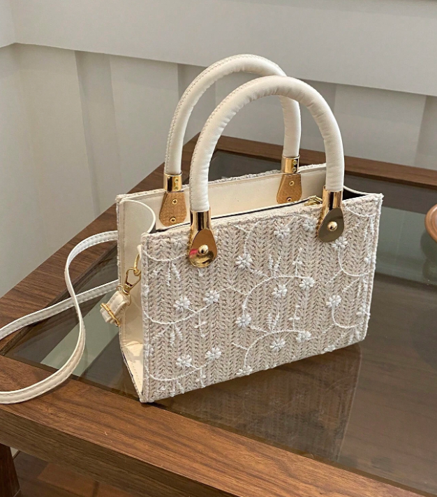 Bolso tote de moda con hombro y bandolera con patrón de cocodrilo prensado, bordado de hilo y cierre con cremallera
