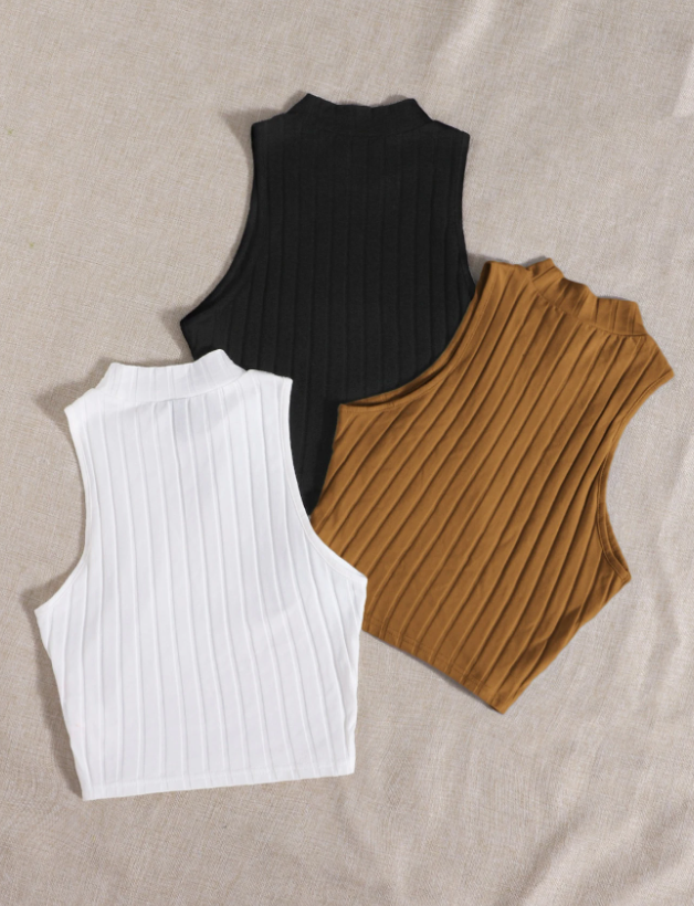 SHEIN EZwear 3 piezas top tank tejido de canalé de cuello alto