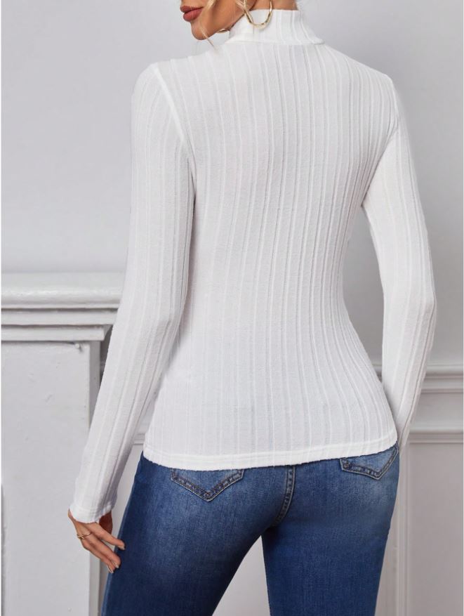 SHEIN Tall Camiseta unicolor de cuello alto tejido de canalé