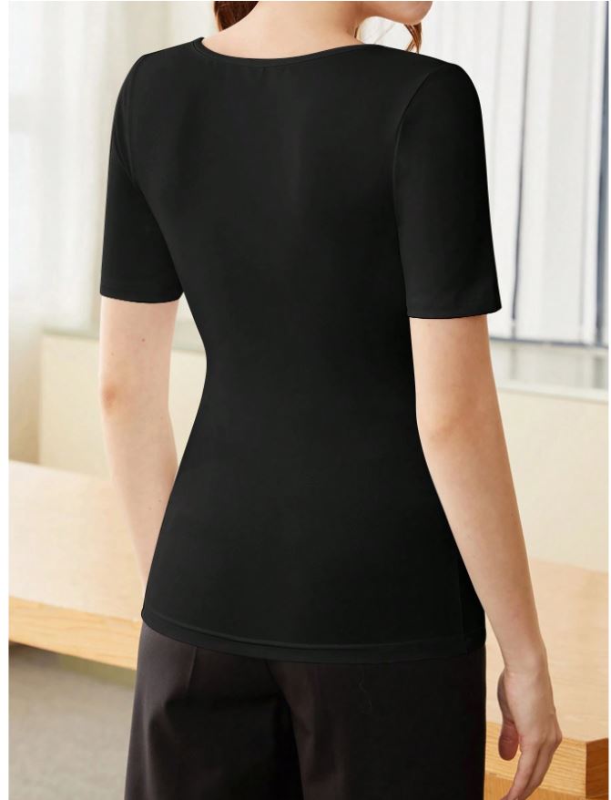 BizChic Camiseta de manga corta con cuello cuadrado básico y de moda para mujer en verano