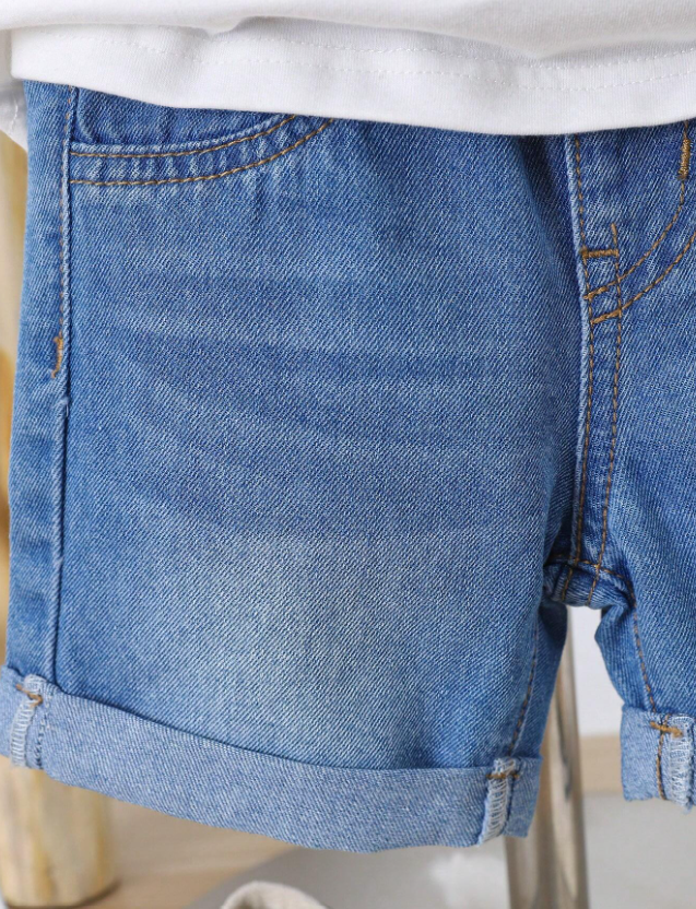 Conjunto de 2 piezas para bebé niño, camiseta blanca con cuello redondo de mangas corta