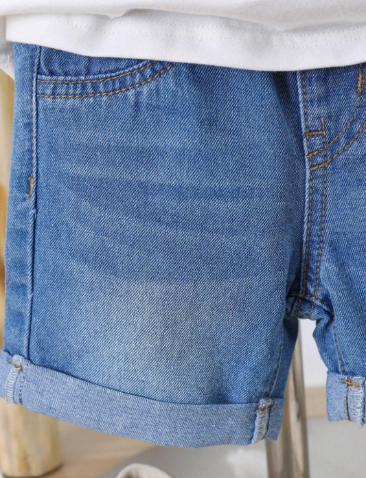 Conjunto de 2 piezas para bebé niño, camiseta blanca con cuello redondo de mangas corta