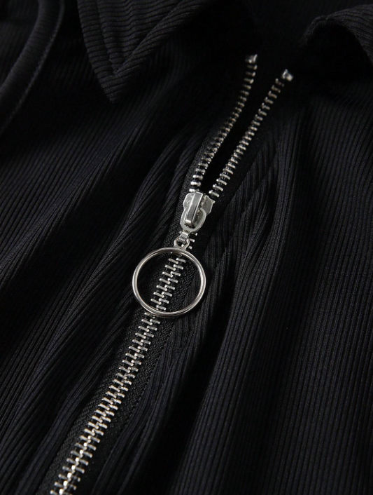 Camiseta de tirantes de verano para mujer con media tapeta con cremallera y cuello vuelto