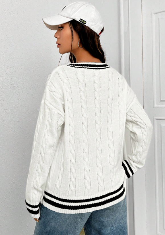 SHEIN EZwear Suéter de cárdigan con manga caída y puños a rayas, tops de manga larga