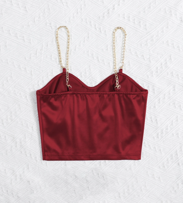 Top corto de tirantes bustier de seda con cadena