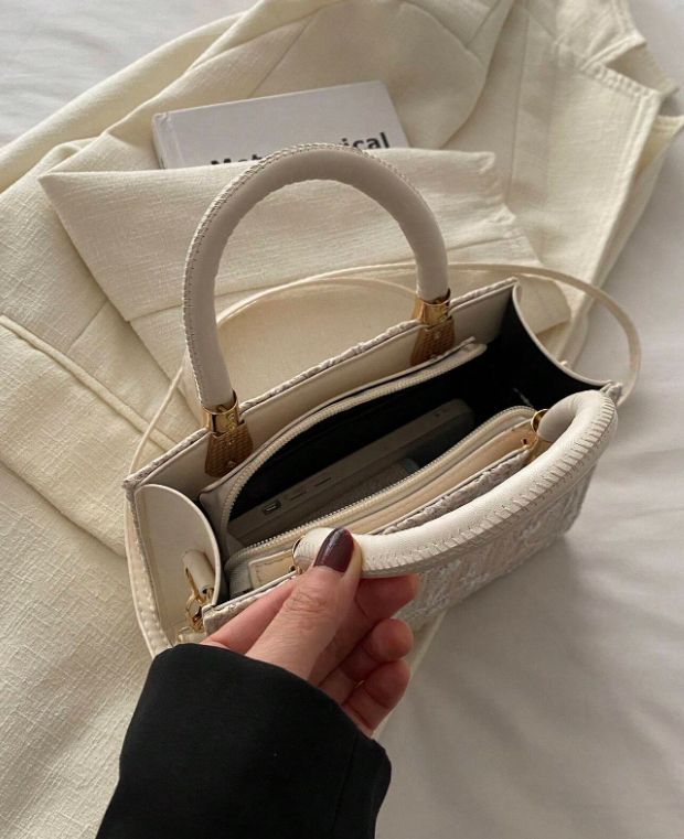 Bolso tote de moda con hombro y bandolera con patrón de cocodrilo prensado, bordado de hilo y cierre con cremallera