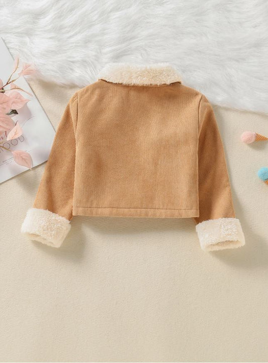 Chaqueta De Corduroy Con Cuello Borg Forrado, Solapa De Bolsillos Y Botones Y Ajuste Entallado Para