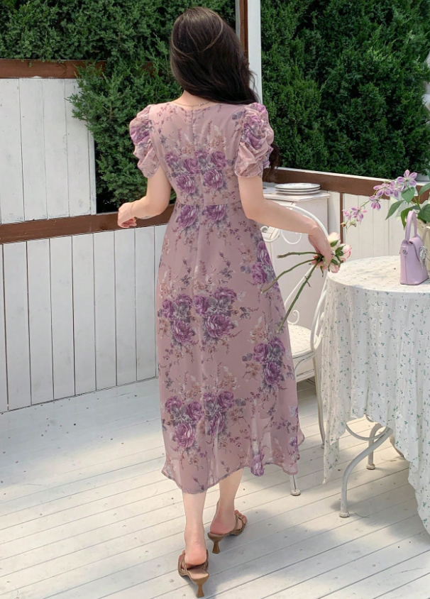 Wynsel Vestido de verano de longitud media con cuello en V y estampado floral ditsy para mujer, ideal para el Día de San Valentín