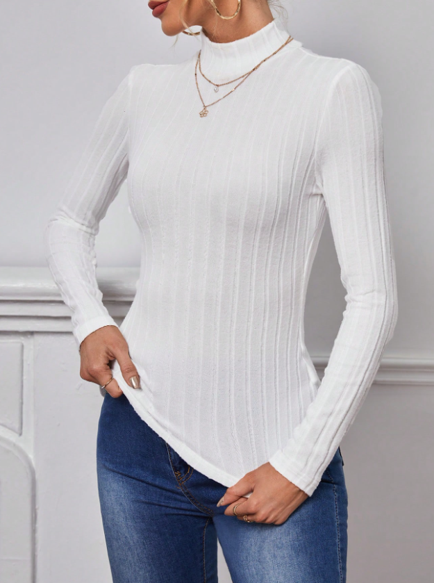 Camiseta unicolor de cuello alto tejido de canalé