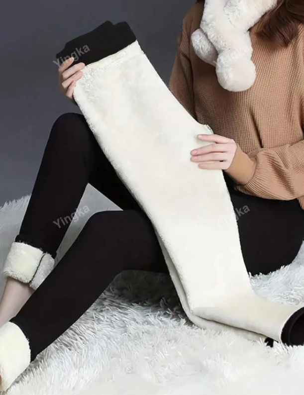 Pantalones informales cálidos de unicolor para talla grande, para uso diario