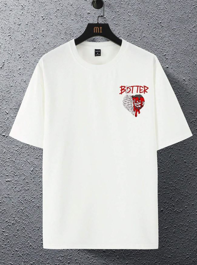 Manfinity EMRG Camiseta de manga corta y hombros caídos para hombres con impresión gráfica