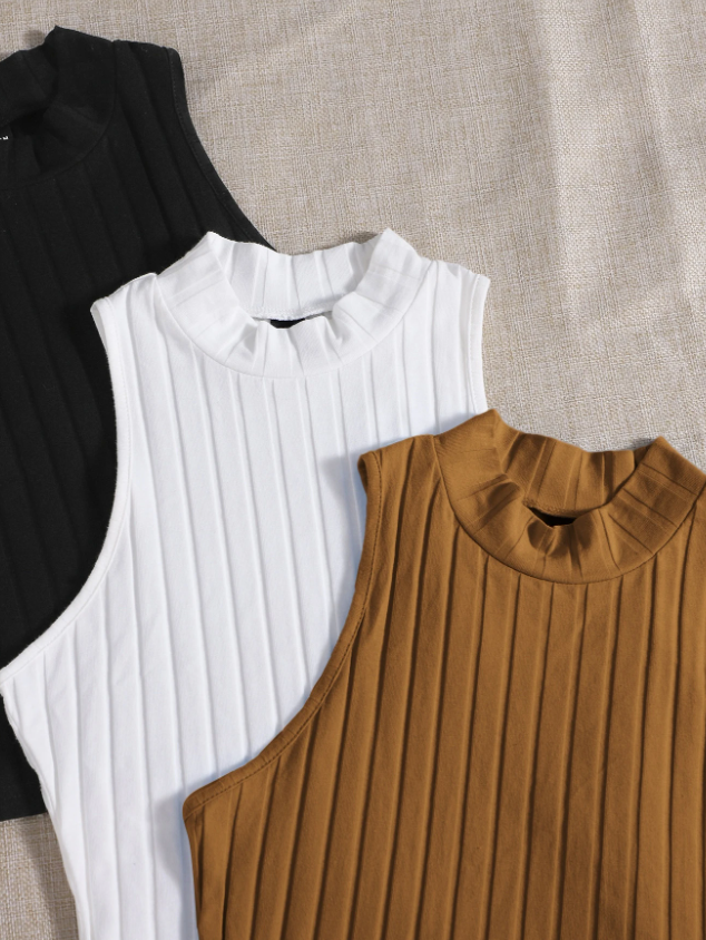 SHEIN EZwear 3 piezas top tank tejido de canalé de cuello alto