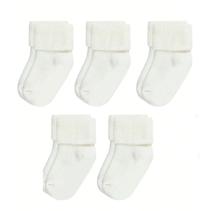 5 pares Calcetines sólidos de bebé con dobladillo grueso y cálido, otoño e invierno