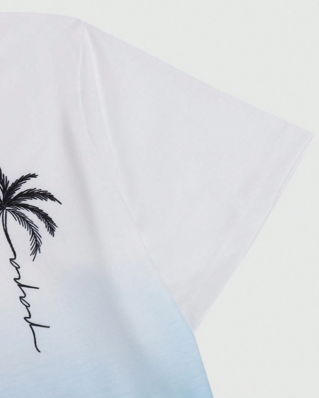 Camiseta informal de manga corta con cuello redondo para hombre con estampado de palmeras